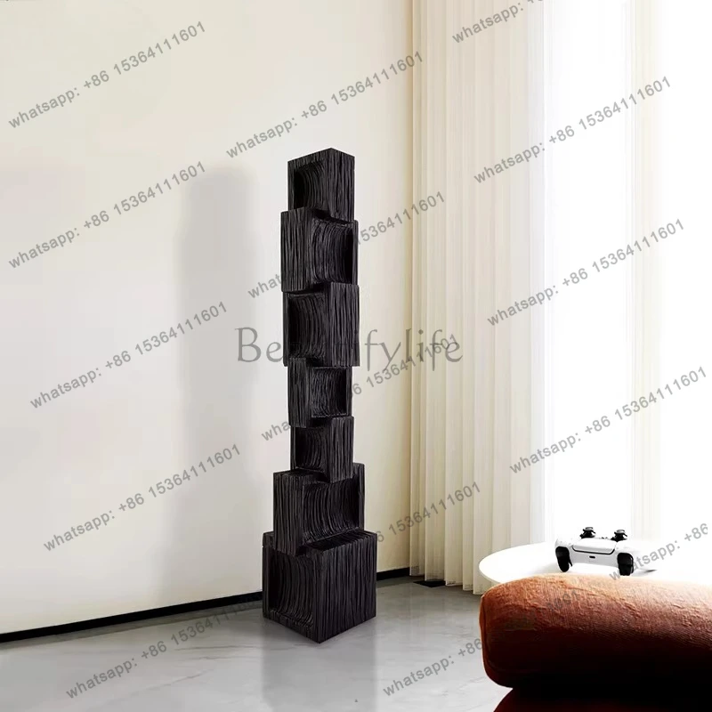 Entrance abstract wood carving floor ornaments B & B hotel solid wood carbonized sculpture artwork soft decoration