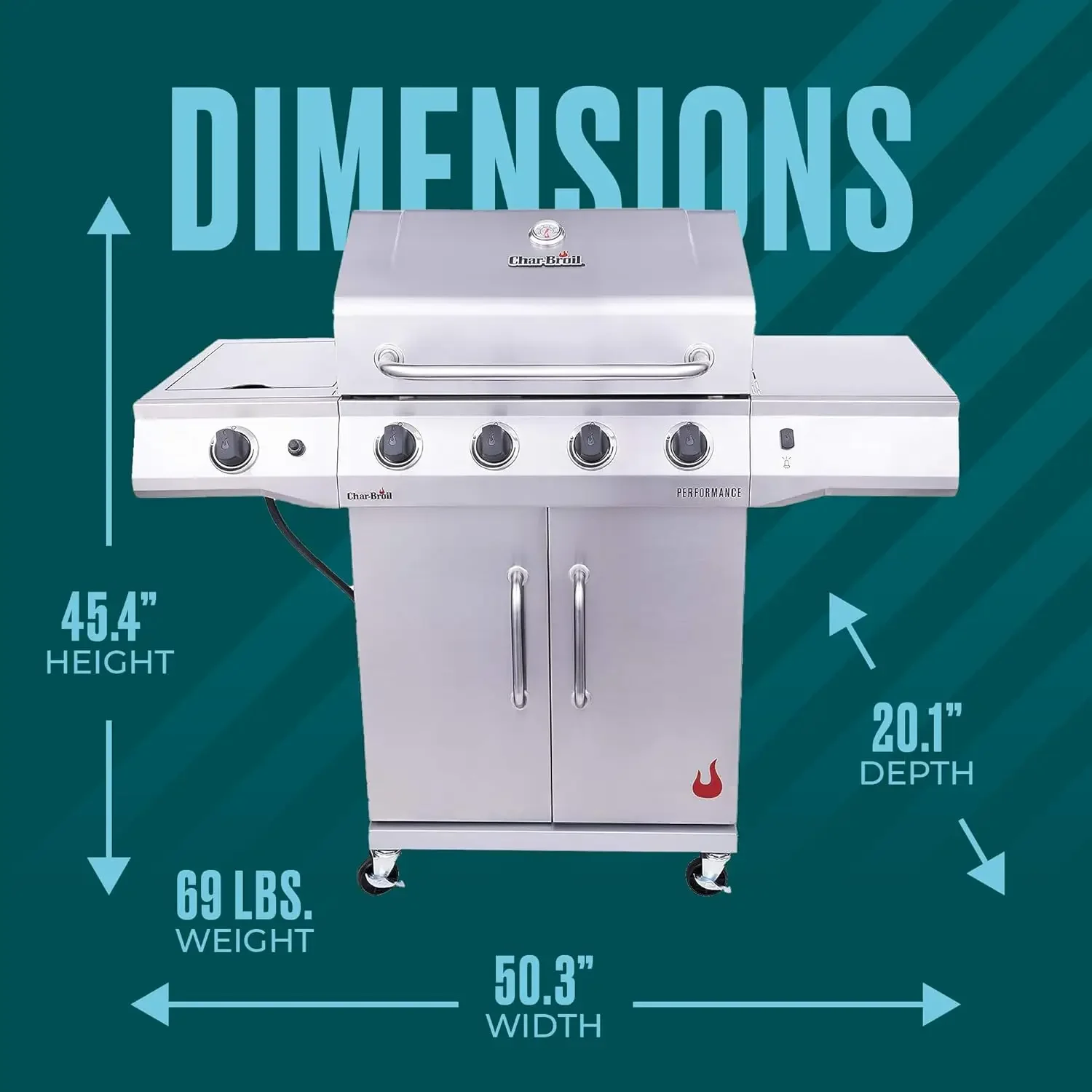 شواية غاز البروبان ذات 4 شعلات مع خزانة جانبية، ستانلس ستيل - 463354021