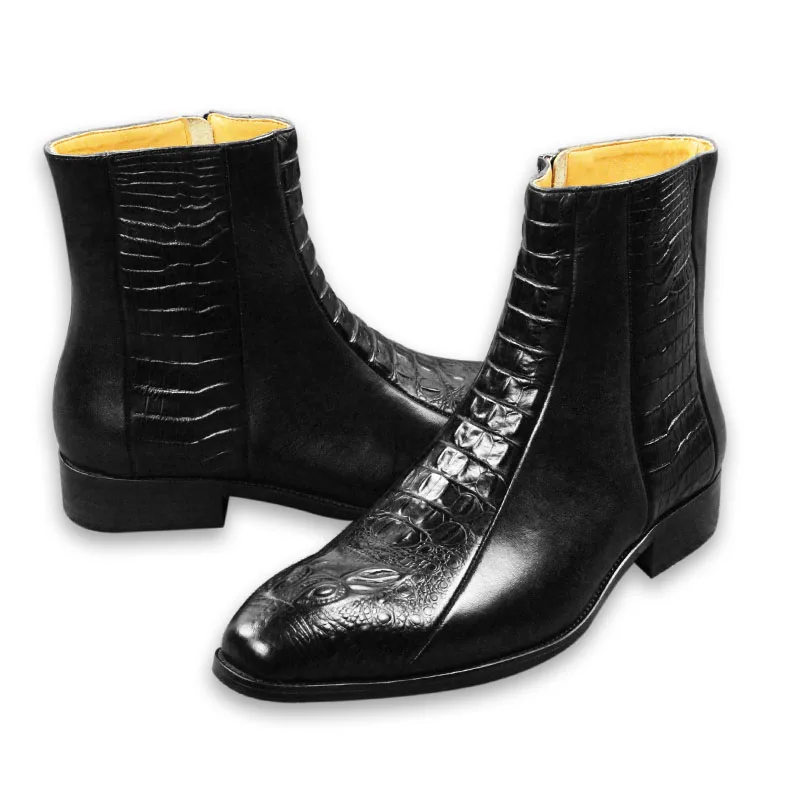 Eleganckie męskie buty do sukienki Handmade oryginalna skóra bydlęca skóra krokodyla drukowanie zamek luksusowy design jesień obuwie dla mężczyzn