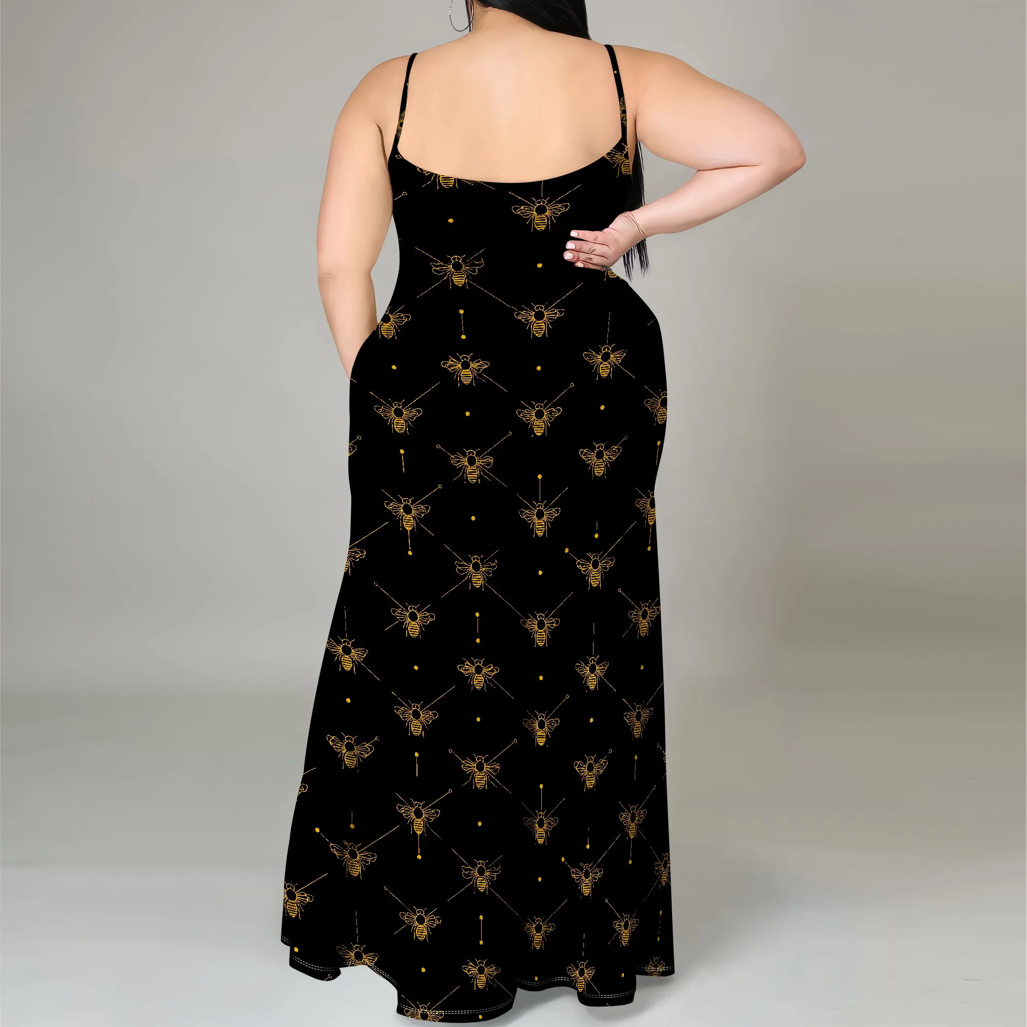 ผู้หญิงฤดูร้อน PLUS ขนาด Maxi ชุดเดรสยาวลําลอง Boho สปาเก็ตตี้สายคล้อง Beach Sun Dresses