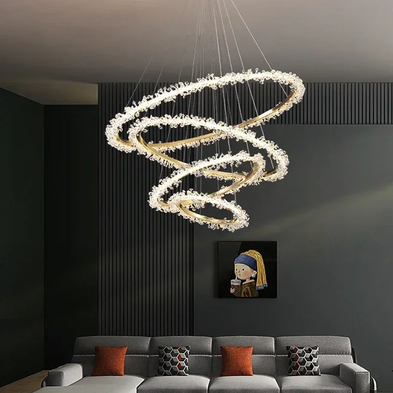 

Modern Ring Crystal Led Chandelier for Dining Living Room Bedroom Pendant Lighs Minimalist Decor Indoor Lighting Lusters Fixture