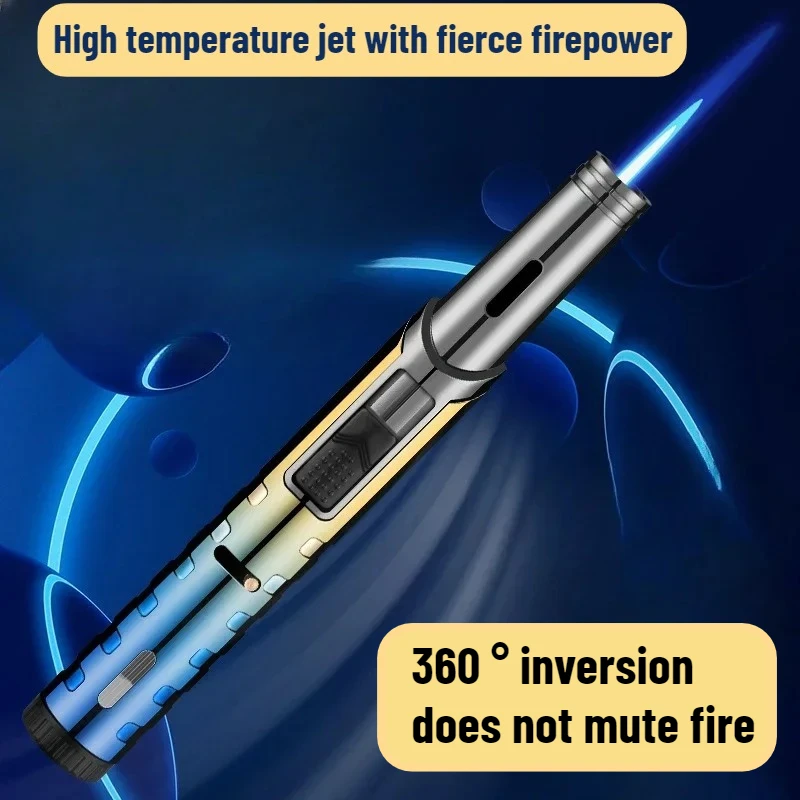 

Новая металлическая ветрозащитная зажигалка-фонарь 2026 года, многоразовая зажигалка-ручка с турбопламенем на бутане, идеально подходит для кухни, свечей и мужских гаджетов