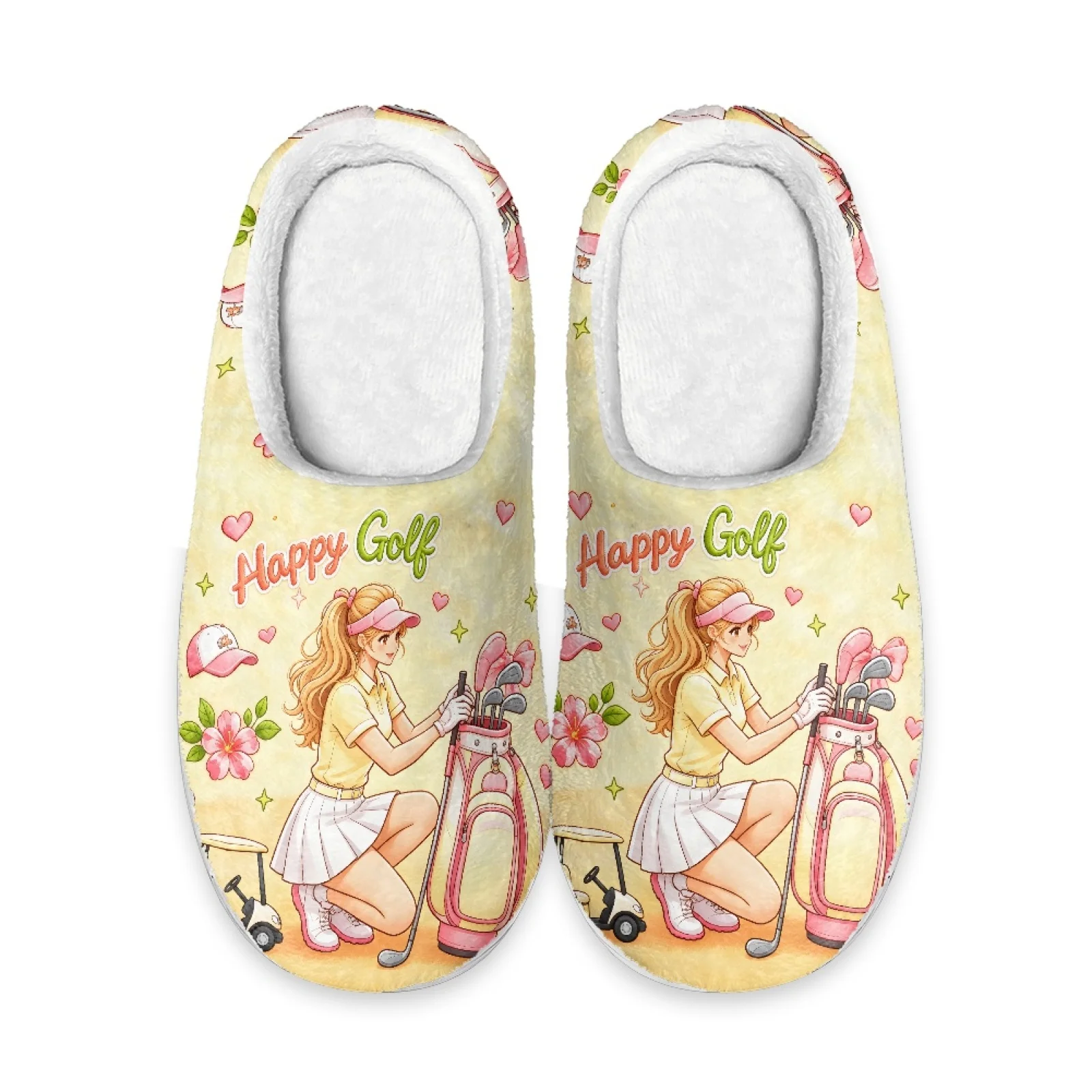 PENSTROLL Happy Golf Girl Print Closed Toe Extra Wide House Shoes Cozy Shoes For Teachers At Home Spa Slippers Size 35-47