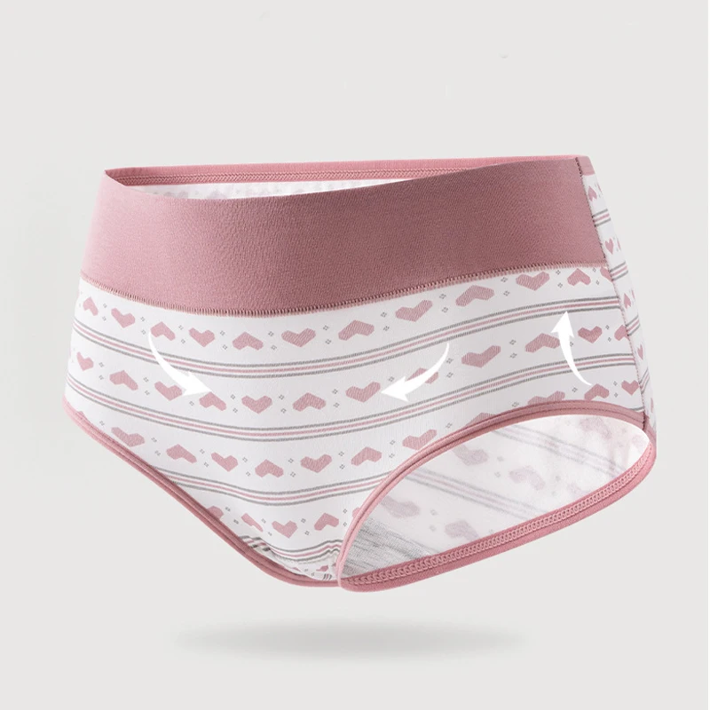 1 قطعة القطن الخالص عالية الخصر فتاة الحب طباعة سراويل طالب الملابس الداخلية تنفس Underpant حجم كبير اللباس الداخلي الإناث سلس موجز