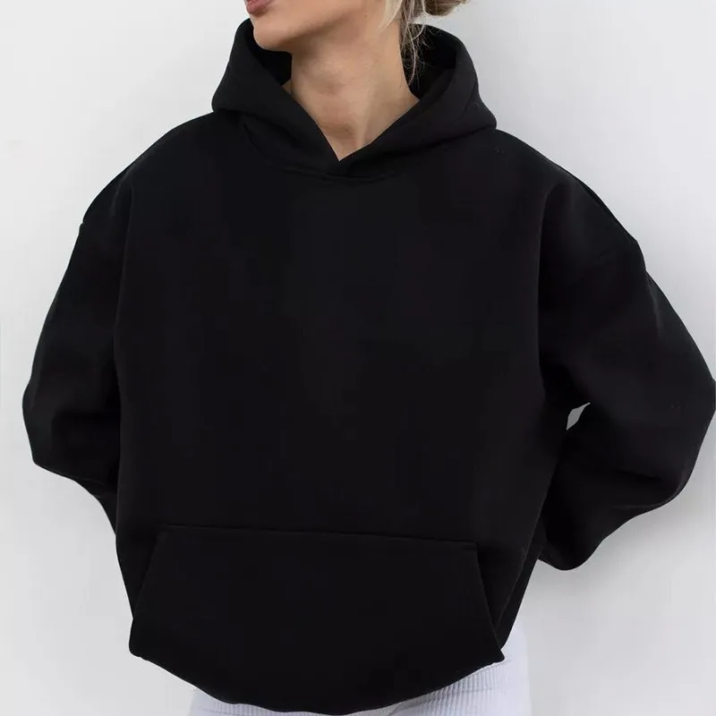 Women Casual Loose Hoodies Autumn Solid Long Sleeve Solid Hooded Sweatshirt Harajuku Simple Tops Pullover 2025 Streetwear Winter