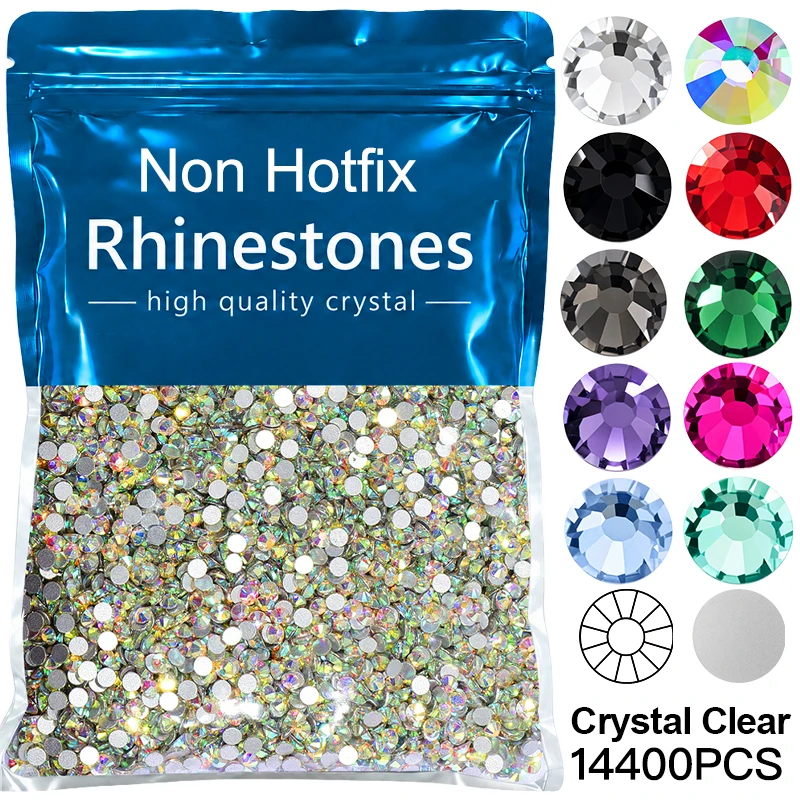 OLeeya 14400PCS Bulk Glass Rhinestones Non Hotfix Flatback Crystal SS3-SS20 Glue On for Nail Art Clothing DIY Crafts