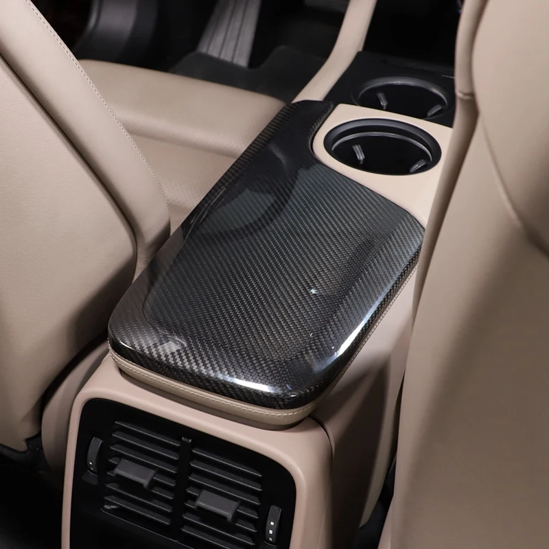 For Porsche Taycan 2019-2022 Dry Carbon Fiber Car Central Control Armrest Box Protective Cover Trim Parts