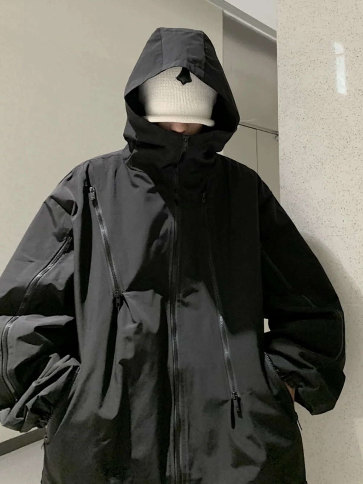 

American Design Sense Zipper Waterproof Men's Spring Autumn Trendy Haome Loose Outdoor Functional Sle Workwear Jaet