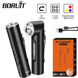 BORUiT V5S Mini EDC LED Flashlight 12 Light Mode TYPE-C Rechargeable Torch with Clip Magnet UV Light Outdoor Camping Lamp  500LM