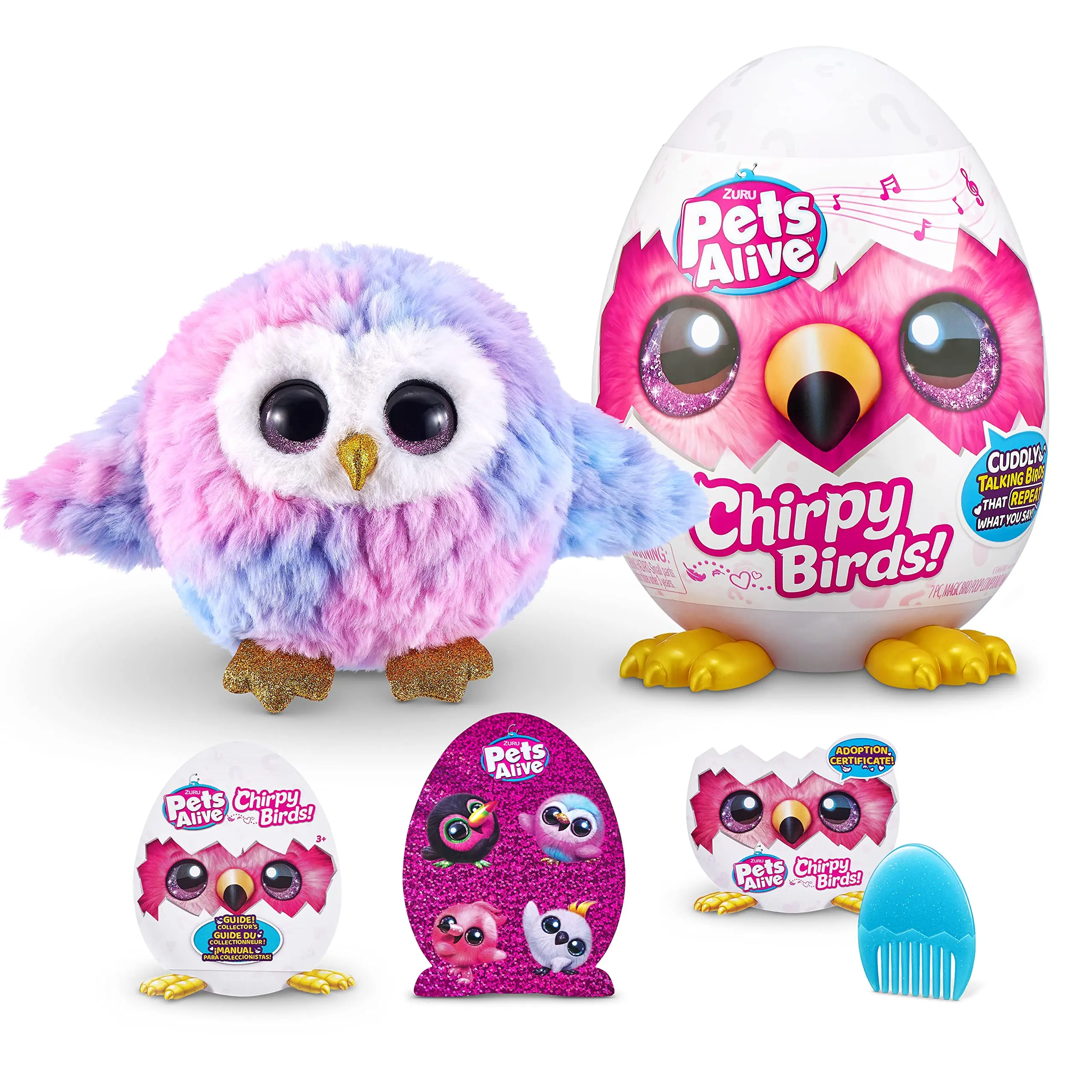 ZURU Pets-cacatúa de Pájaros vivos, búho, flamenco, Tucán, huevo sorpresa electrónico, juguete de Animal de peluche, regalo de niña parlante repetido