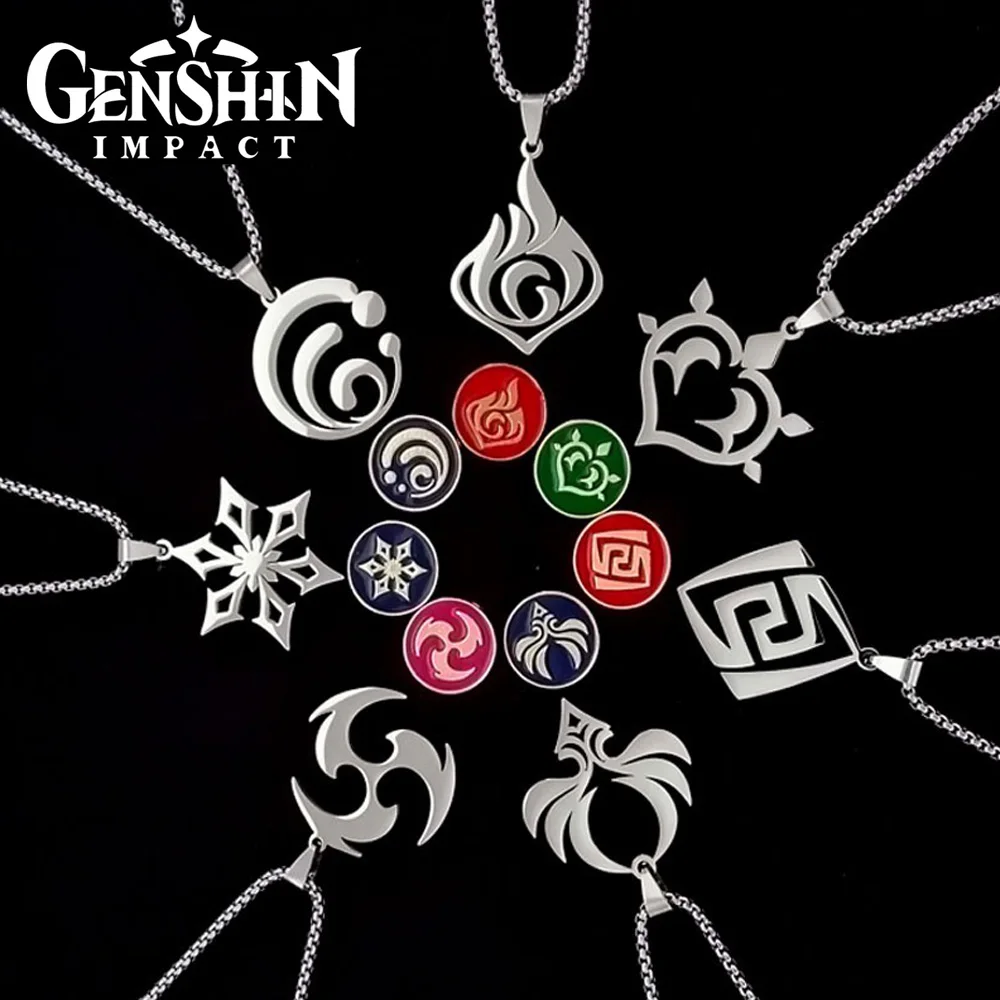 Fashion Stainless Steel Genshin Impact Necklace Eye Of God Seven Element Game Theme Necklace For Men Women Anime Cosplay Jewelry