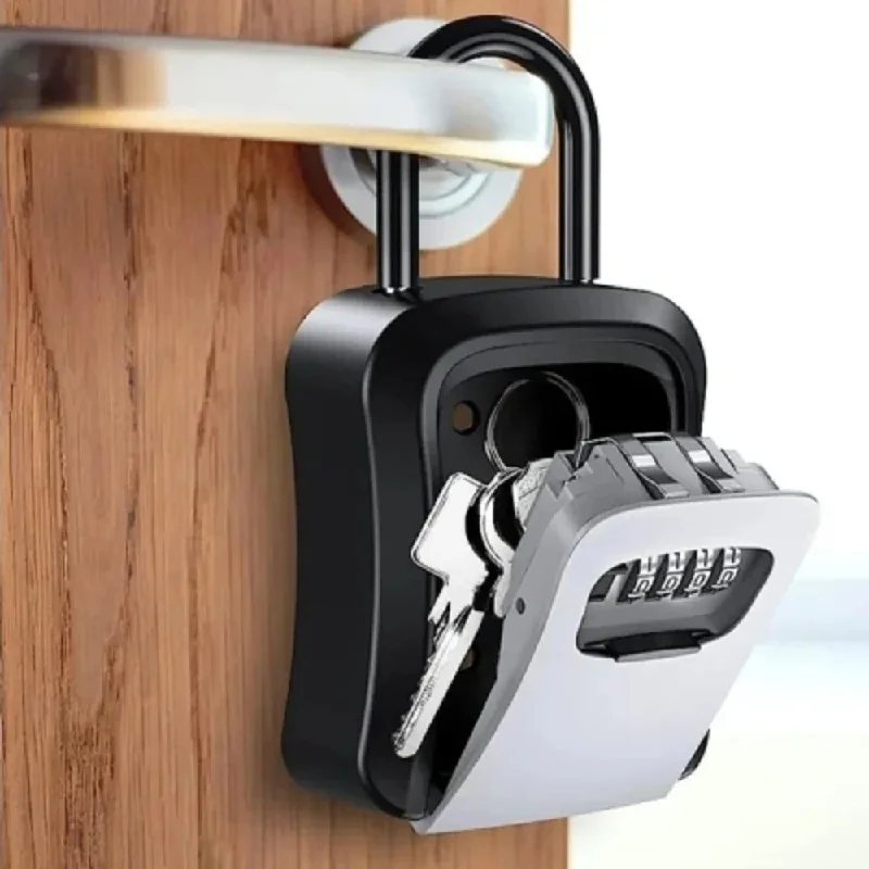 Hook Mount Key Lock Box for Door Knob, Hanging Resettable Code Key Safe, Weatherproof Outdoor Storage for Home Car Keys