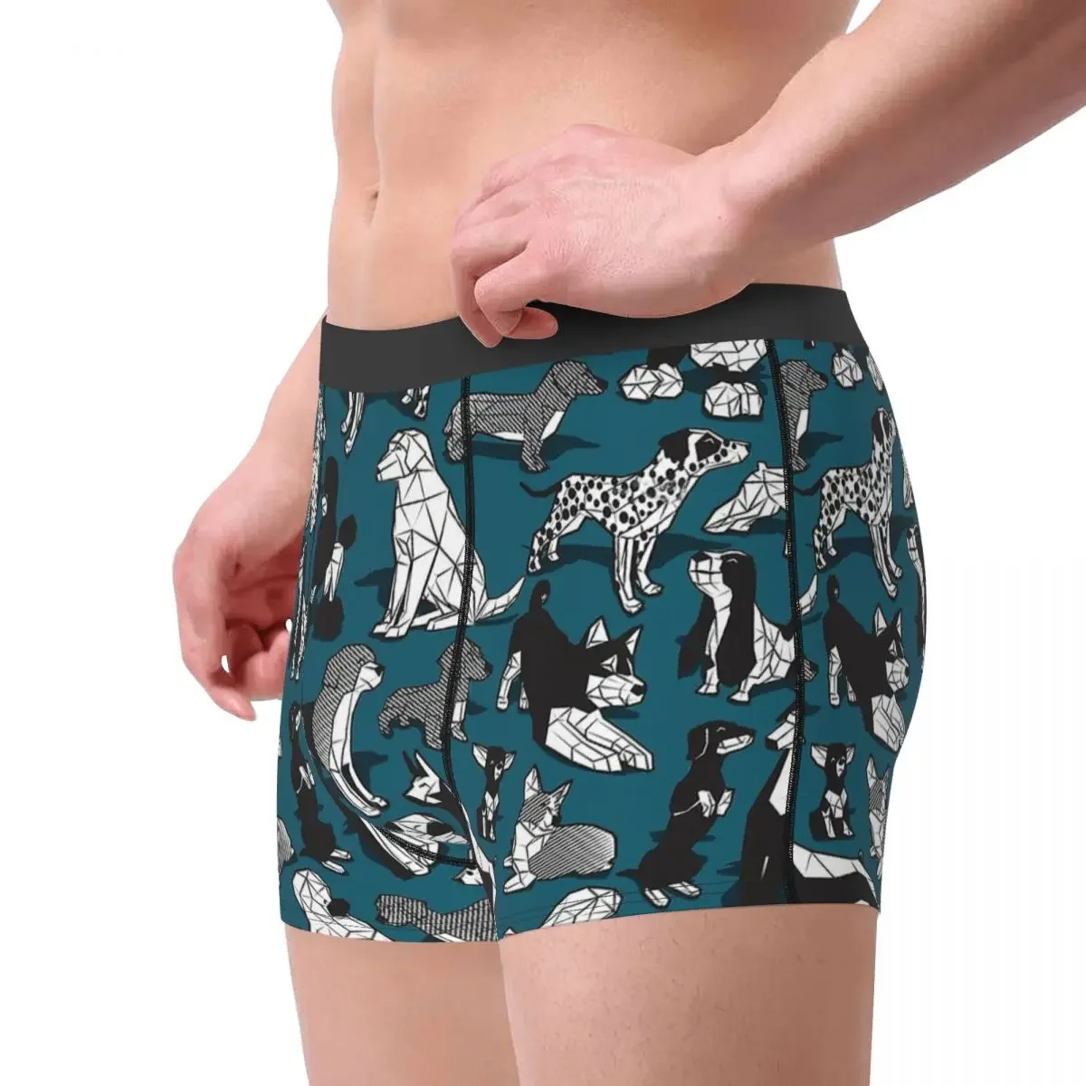 Geometric Sweet Wet Noses Dark Teal Dogs 3D Three Dimensional Underpants Homme Panties Man Underwear Shorts Boxer Briefs