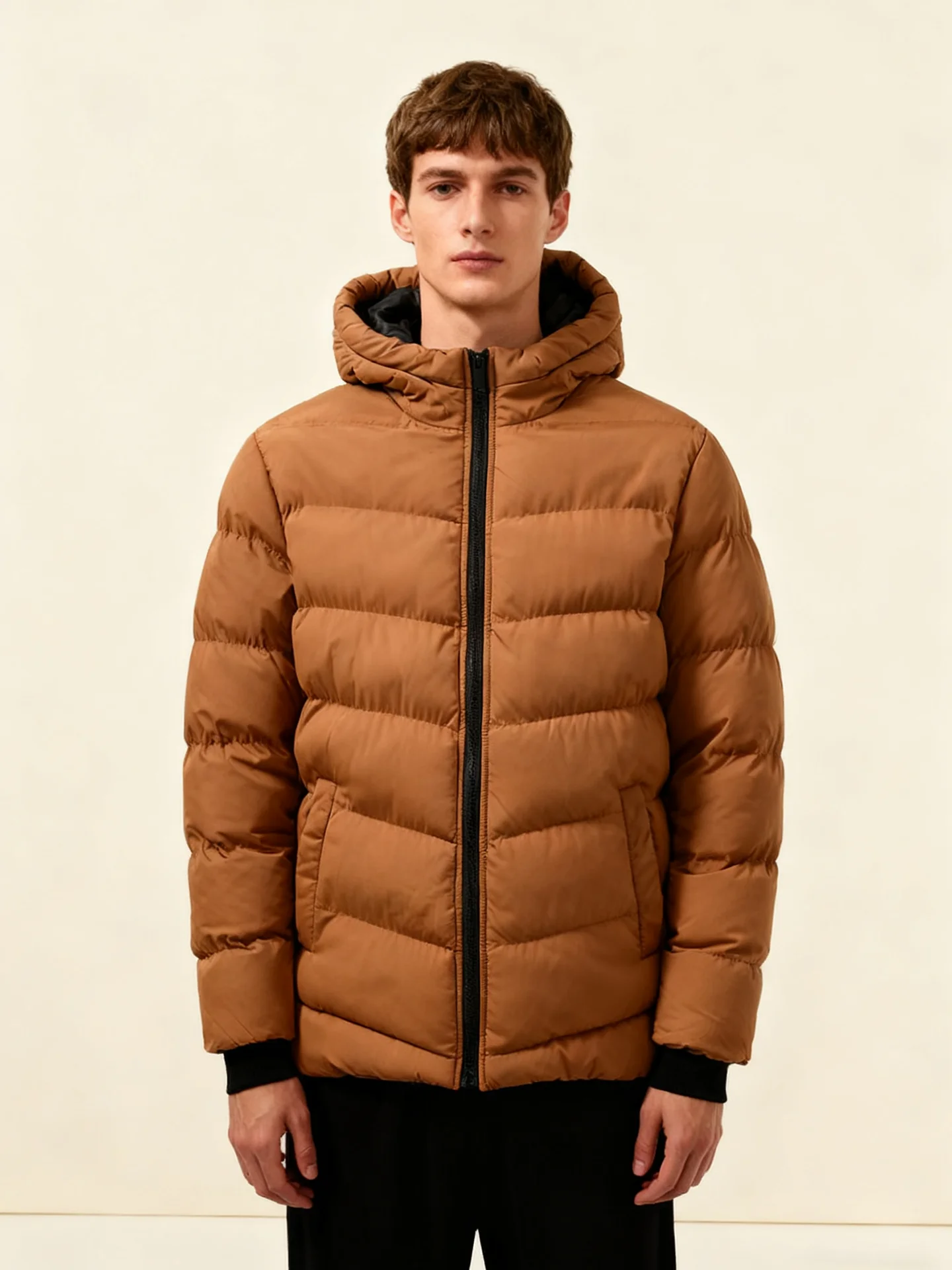 

Men's Thickened Warm Cotton Jacket Hooded Basic Style Autumn Winter Casual Fashion Polyester Fiber Filled Coat Youth Popular