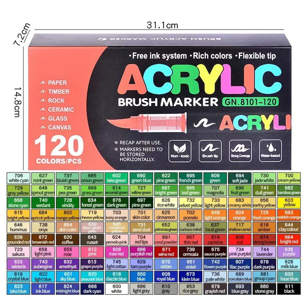 Big Discount Guangna Acrylic Paint Markers, 120 Vivid Colors, Brush Tip for Rock, Canvas, Glass & More