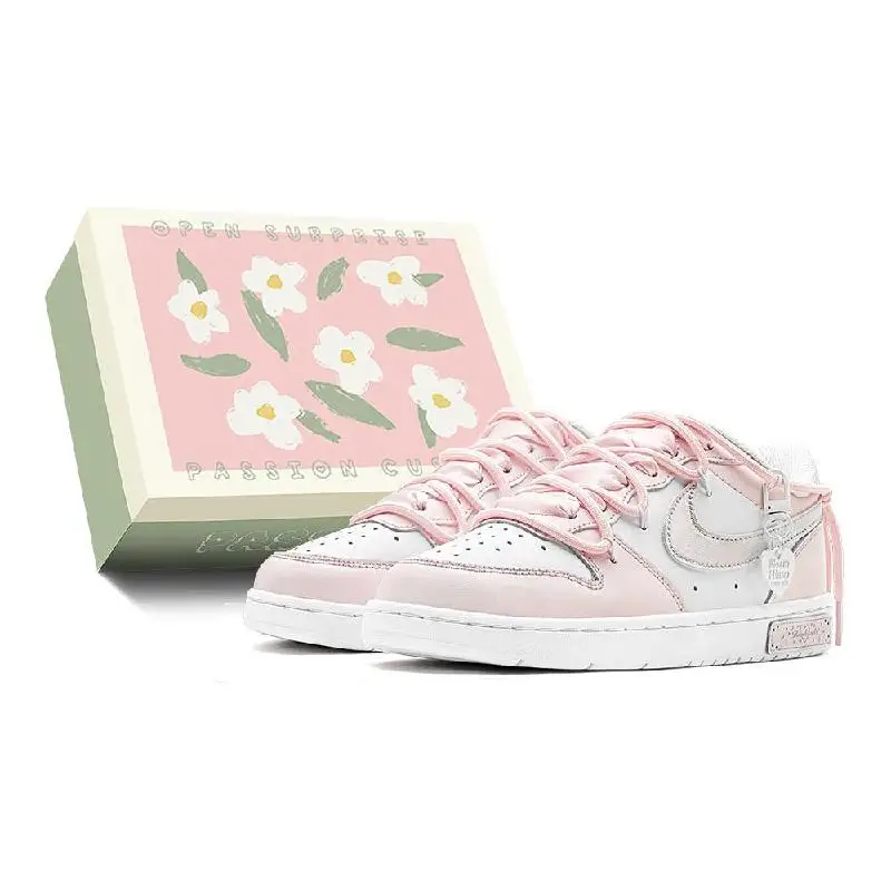 

[Custom Silver powder heart-shaped S-BOX]Nike Court Borough 2 Pink Shades Casual Silver Pink Heart Detachable Charm Low-Top S