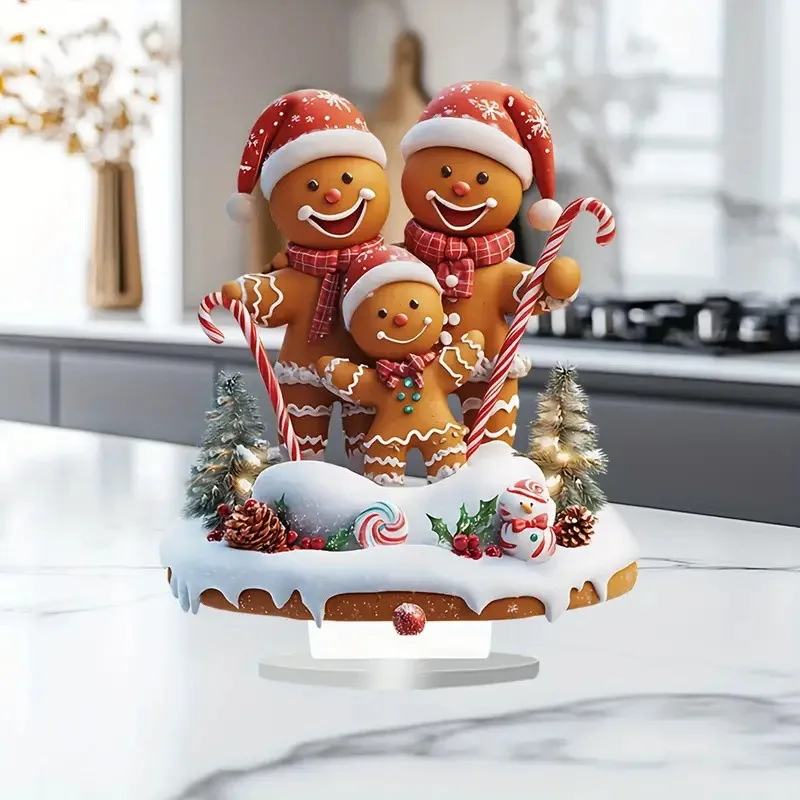 

2D Flat Acrylic Christmas Desk Ornaments With Base Creative Cartoon Character Design Indoor/Outdoor Home Office Decoration Gift