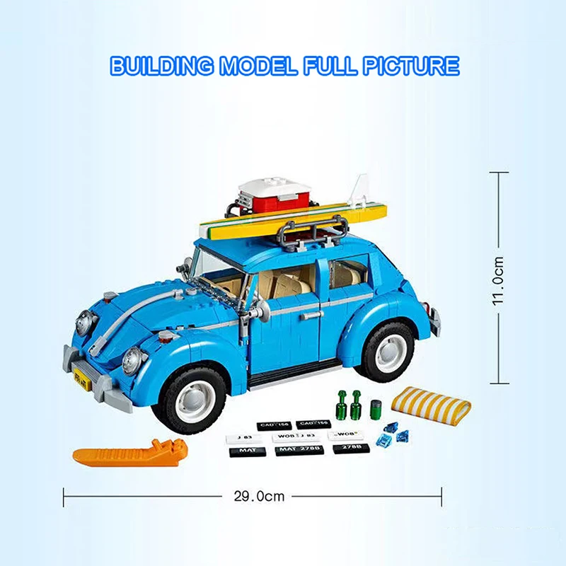 1167PCS Technical Blue Beetle Camper Car Building Blocks Model Creative Vehicle MOC 10252 Set Toys Bricks For Kids Adults Gifts