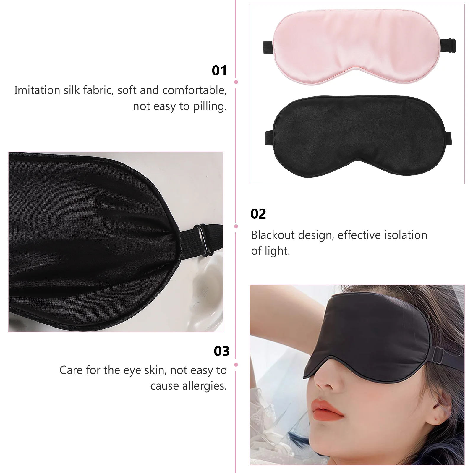 2 Pcs Silk Eye Mask One Each Black) 2pcs (pink Blinder Sleep for Women Sleeping