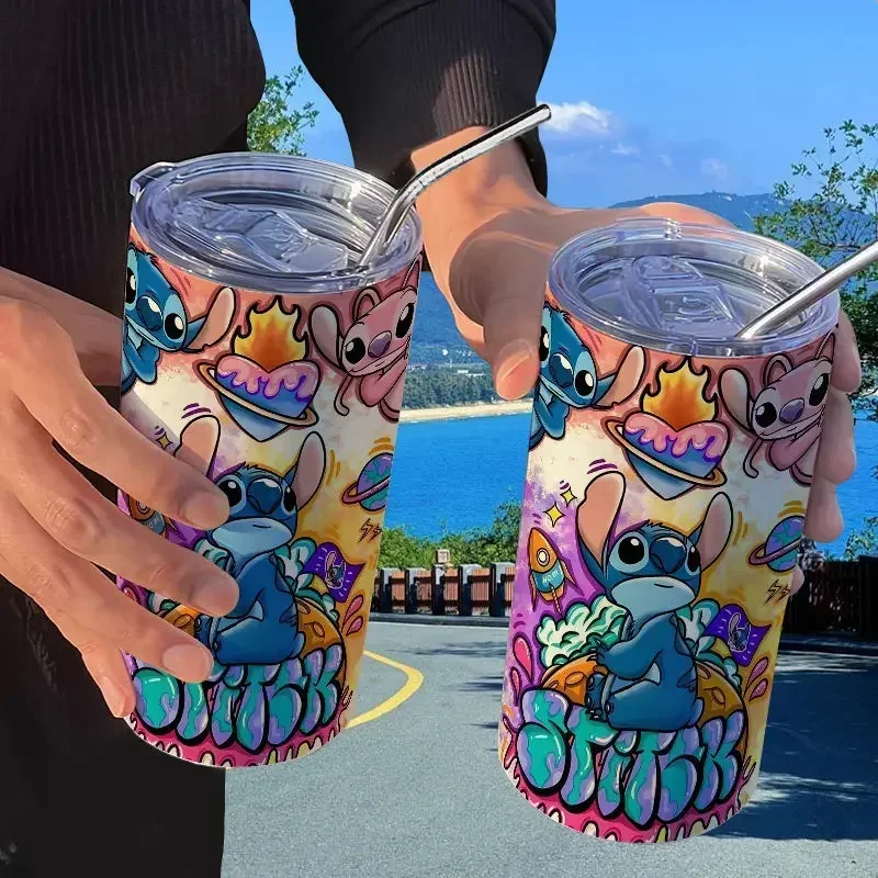 2024 Disney Lilo & Stitch Figures Thermos Cup tazza da caffè in paglia di bell\'aspetto personalizzato creativo portatile tazza d\'acqua regali per