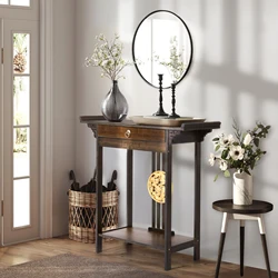 Console Table Chinese Entryway Sofa Side Table Skinny Hallway Table Sofa Table Furniture Rustic Brown with Drawer&Shelf