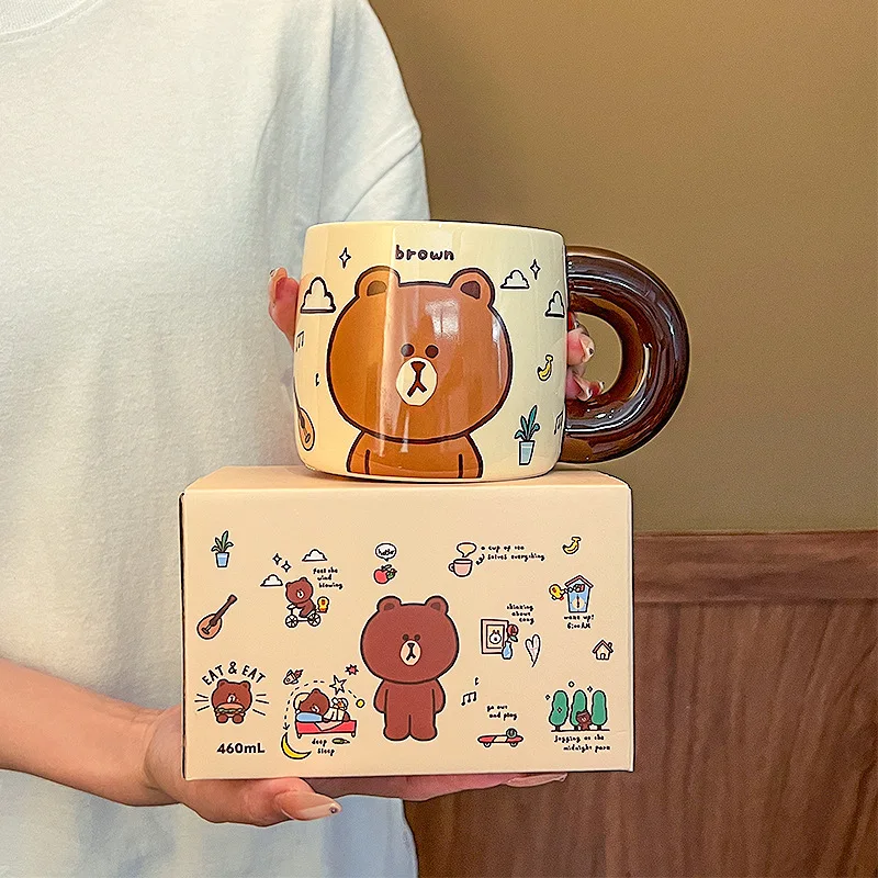 Kawaii Copo De Café De Cerâmica, Bonito Dos Desenhos Animados, Urso Marrom, Cony Choco, Linha Amigos, Periferia Adorável, Copo De Água, Presentes, 480ml