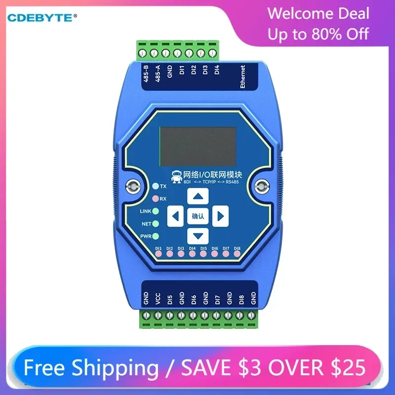 

RS485 RJ45 Etherent Analog and Digital Acquisition Contro 8DI CDEBYTE ME31-AXXX8000 ModBus TCP RTU I/O Networking Module