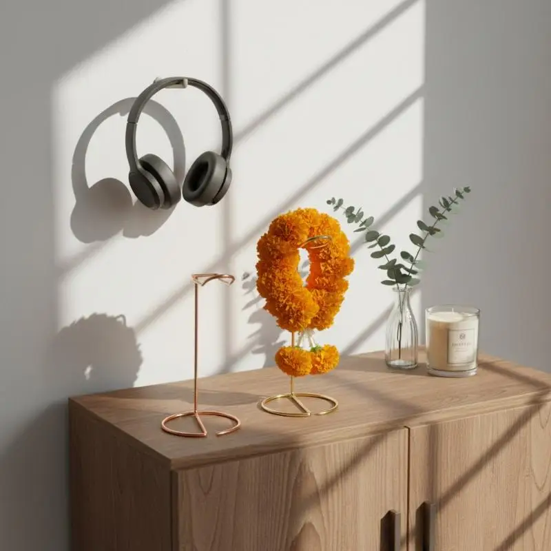 ∘Sleek Iron Headphone Stand Polished Surface Stable Non-Slip Base Perfect Gift for Gamer Music Lover Office Worker