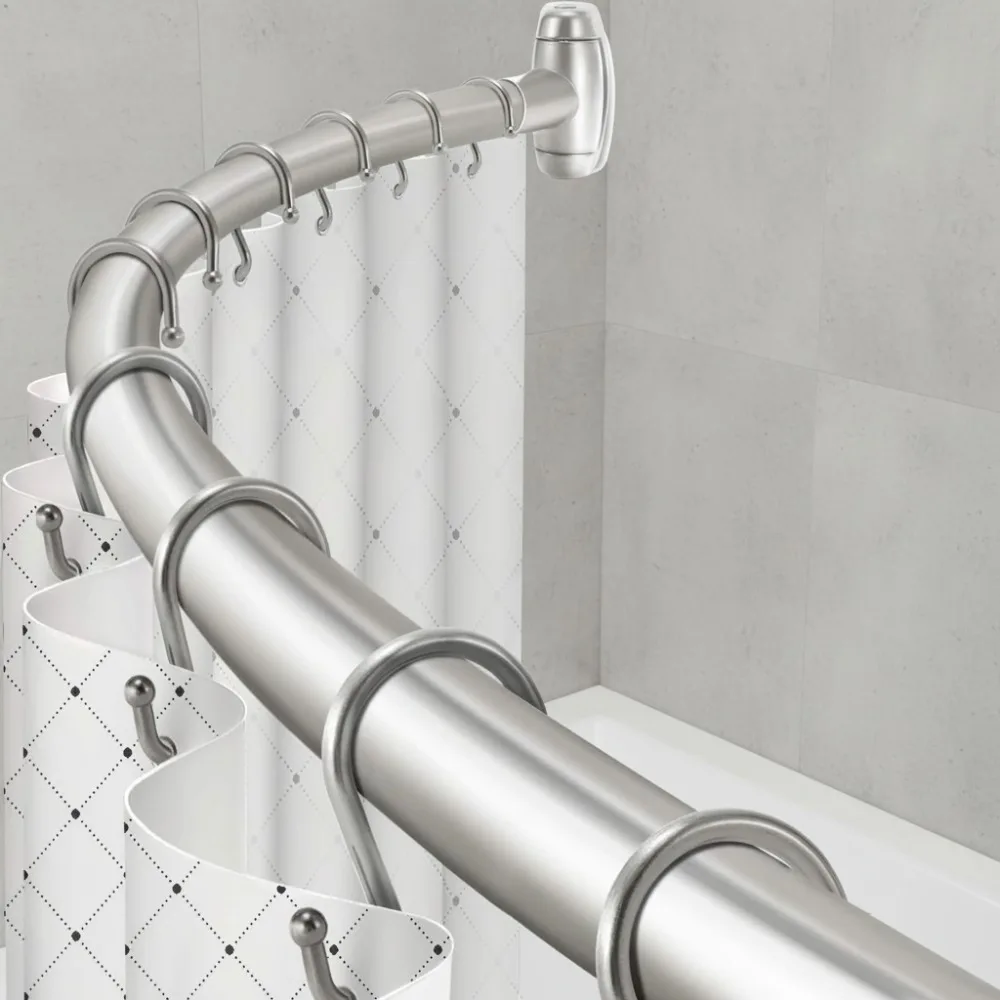 

Curved Shower Curtain Rod, Adjustable 48-72 Inches, Stainless Steel, Brushed Nickel, More Shower Space, Easy Install