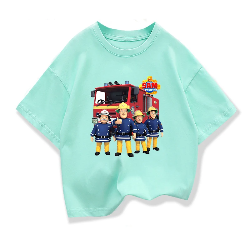 تي شيرت بأكمام قصيرة للأولاد والبنات ، توب بأكمام قصيرة ، سام ، رجل إطفاء ، تصميم رجل إطفاء ، طراز كاواي ، مضحك ، لفصل الصيف