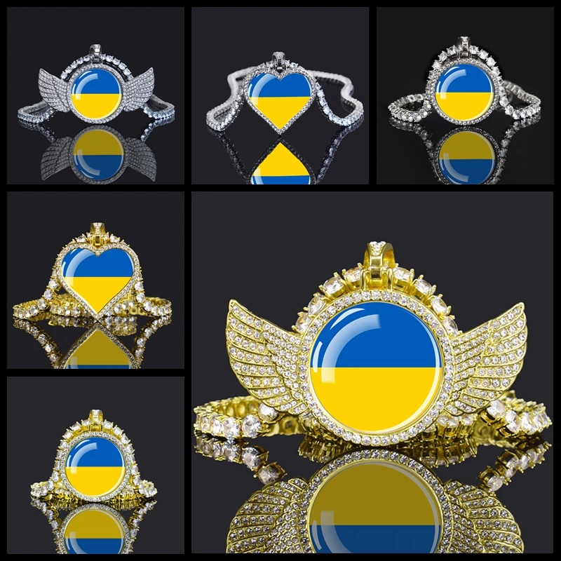 

Ukraine Flag Charms Necklace Fashion Heart Rhinestone Pendant Chains Necklaces Jewelry Ukrainian Patriot Souvenir Gifts