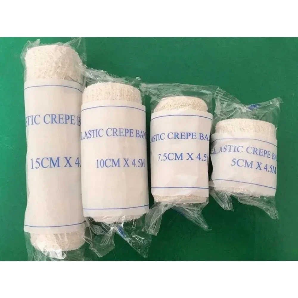 1 Roll Spandex Cotton Elastic Crepe Bandage Survival Kit Natural White Wrinkle Straps Wound Dressing Gauze Emergency Care