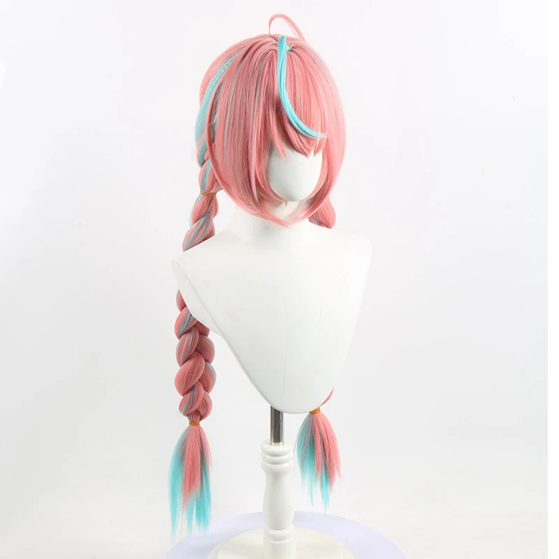 Varesa Role Cos Wig Game Genshin Impact Warrior Character Highlight Wig Cover Ball Headwear Pengpeng Silk Braided Hair Long Hair