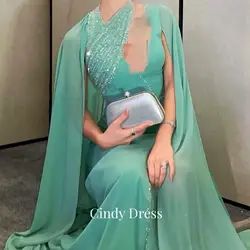 Green V-neck Beaded Shawl Long Tail Elegant Saudi Wedding Guest Dresses for Women Evening Dress Graduation Party Gala Customized