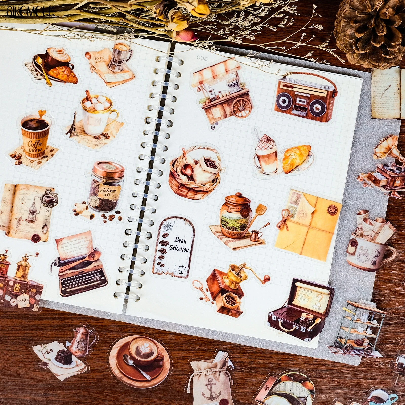 56pcs Transparent PET Cartoon Retro Coffee Stickers Handbooks DIY Phone Decor Stationary Notebook Decoration Graffiti Sticker