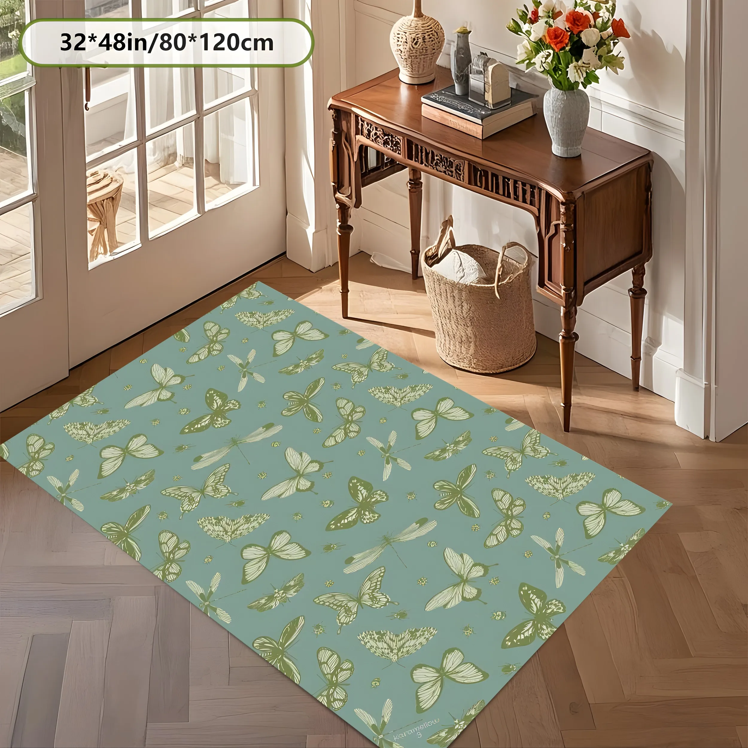 2D Large Carpet Light Lake Blue All over Butterfly Light French Fresh for Living Room Bedroom