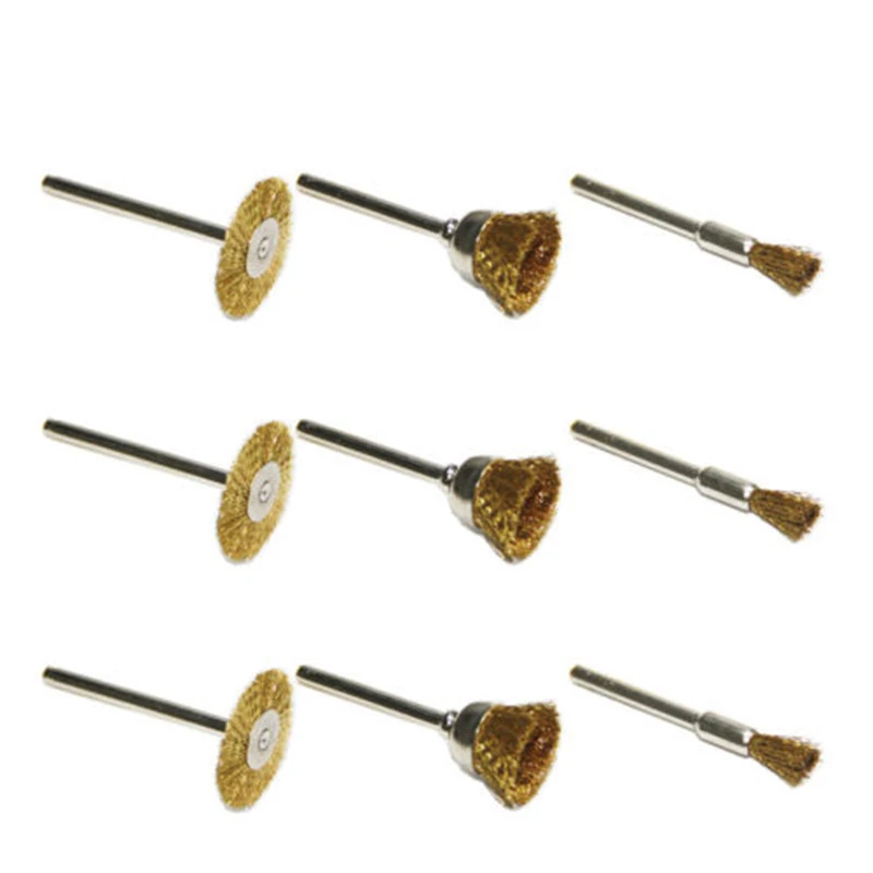 Rueda de pulido de cepillo de taladro de 9 piezas, rueda de alambre de latón de 6/18/22mm, vástago de 1/8 "para acero, aluminio, Metal, eliminación de óxido, herramientas rotativas