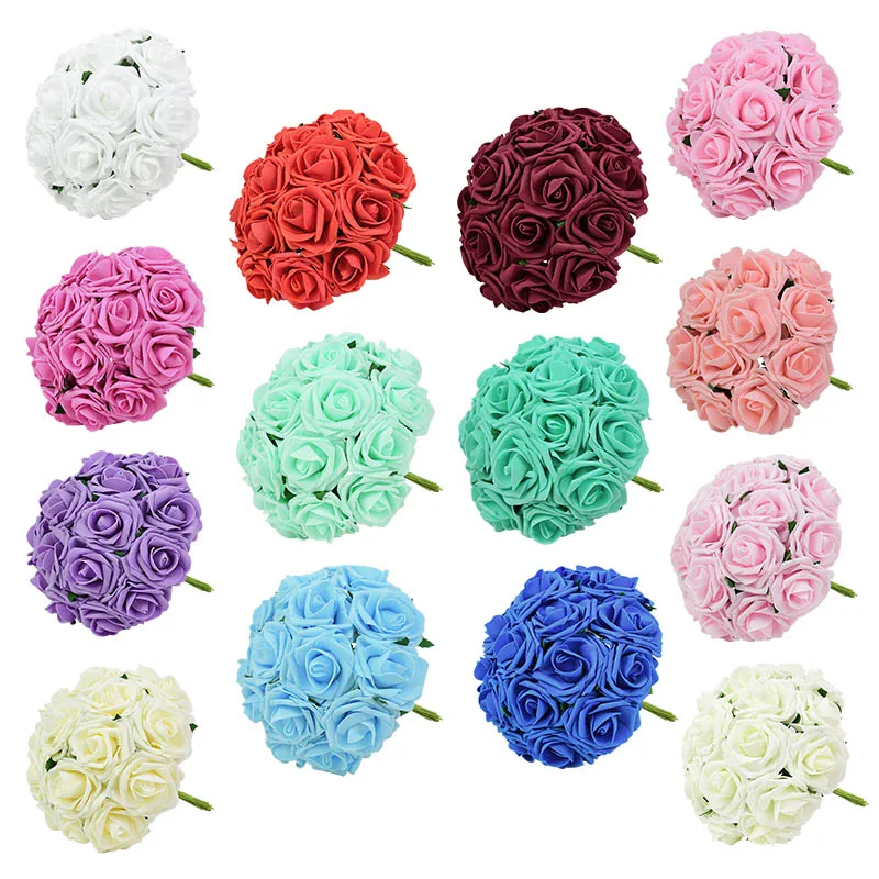 25pcs/lot Foam Artificial Rose Flowers Bridal Bouquet for Wedding Party Bride Holding Flower Romantic Engagement Home Decoration