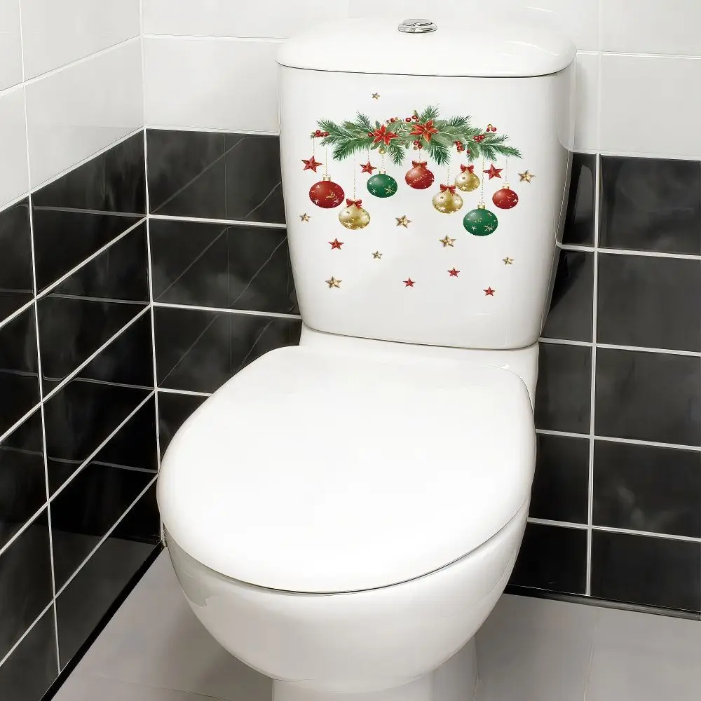 Multicolor Christmas Toilet Sticker PVC Xmas Ball Xmas Sticker Cartoon Santa Broken Wall Merry Christmas Decoration