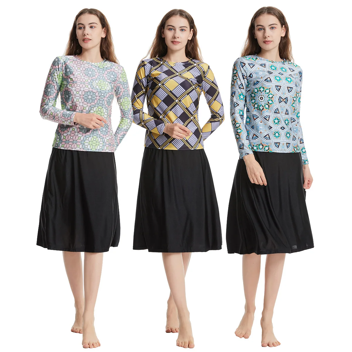 

Women Muslim Swimwear Long Sleeve Conservative Bathing Suit UV For Protection Swim Dress Beach Vacation Modest Swimsuit
