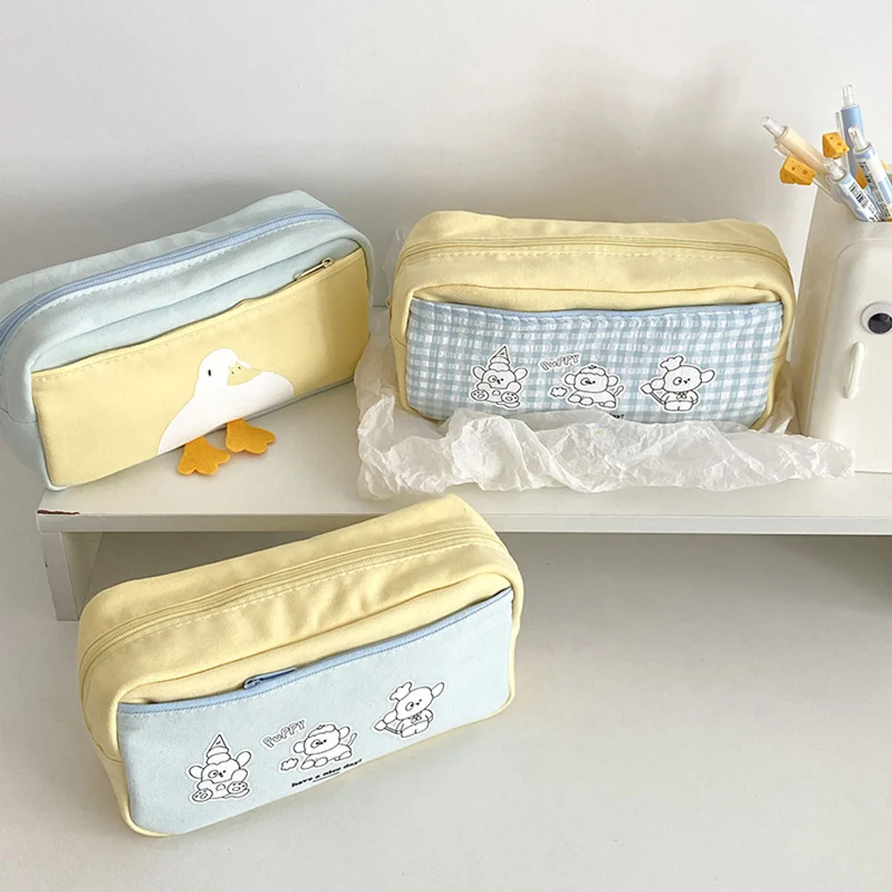 Canvas Puppy Big Capacity Milk Yellow Series Pencil Case Cute Pencilcase Pouch Bag Storage Bag School Stationery