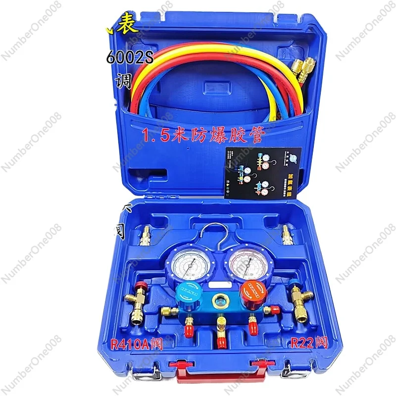 Air Conditioning Fluorometer Set Wk-p6002s Refrigerant Coolants Pressure Gauge Liquid Adding Double Meter R410a