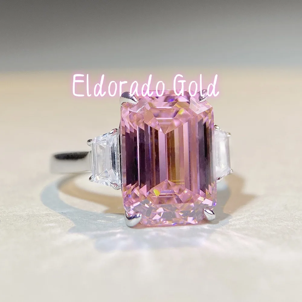 Eldorado Gold  Luxury Solid Platinum PT950  Emerald Cut Diamond Ring Women's Powder Diamond Sugar Moissanite Diamond Ring