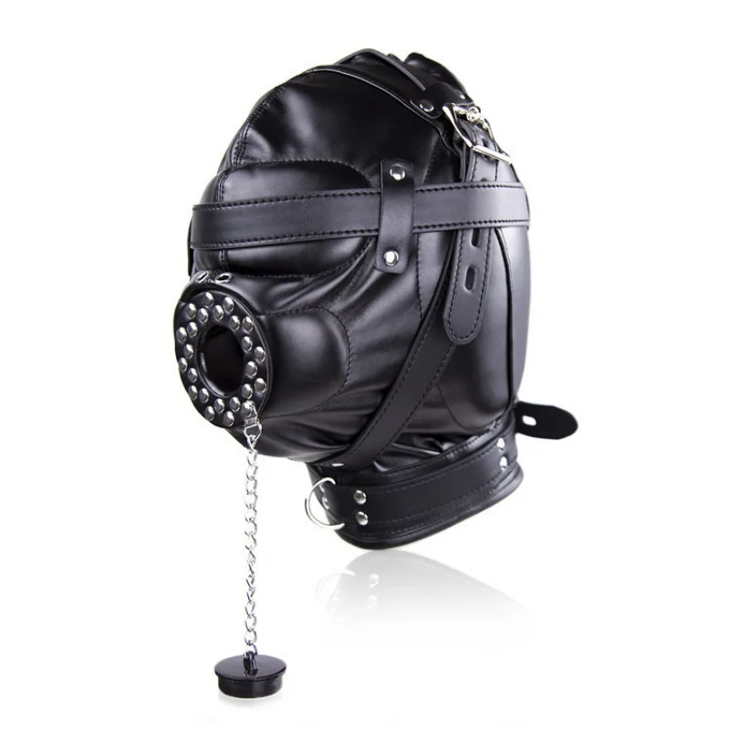 Black Fetish Cosplay Leather PU Full Face Mask Hood Punk Style Patent Leather Mask for Woman Man Halloween Party Mysterious Mask