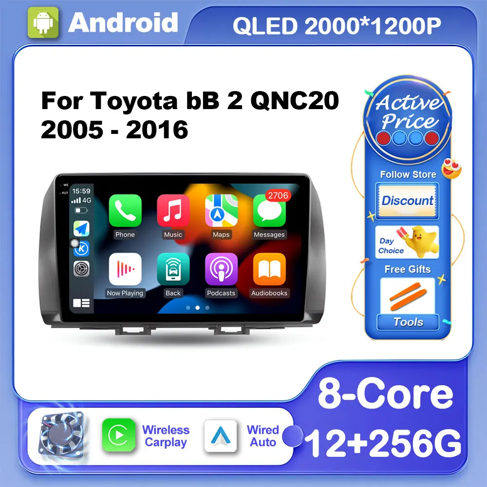 

Автомобильный радиоприемник 9 дюймов Android OS для Toyota bB 2 QNC20 2005 - 2016 мультимедийный стерео плеер GPS Navi беспроводной Carplay No 2 din WiFi BT