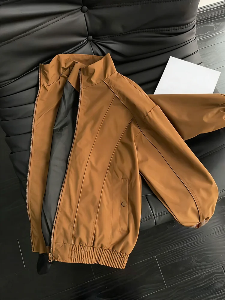 

Мужская демисезонная куртка-бомбер в американском ретро-стиле, деконструированная, из полиэстера, на молнии