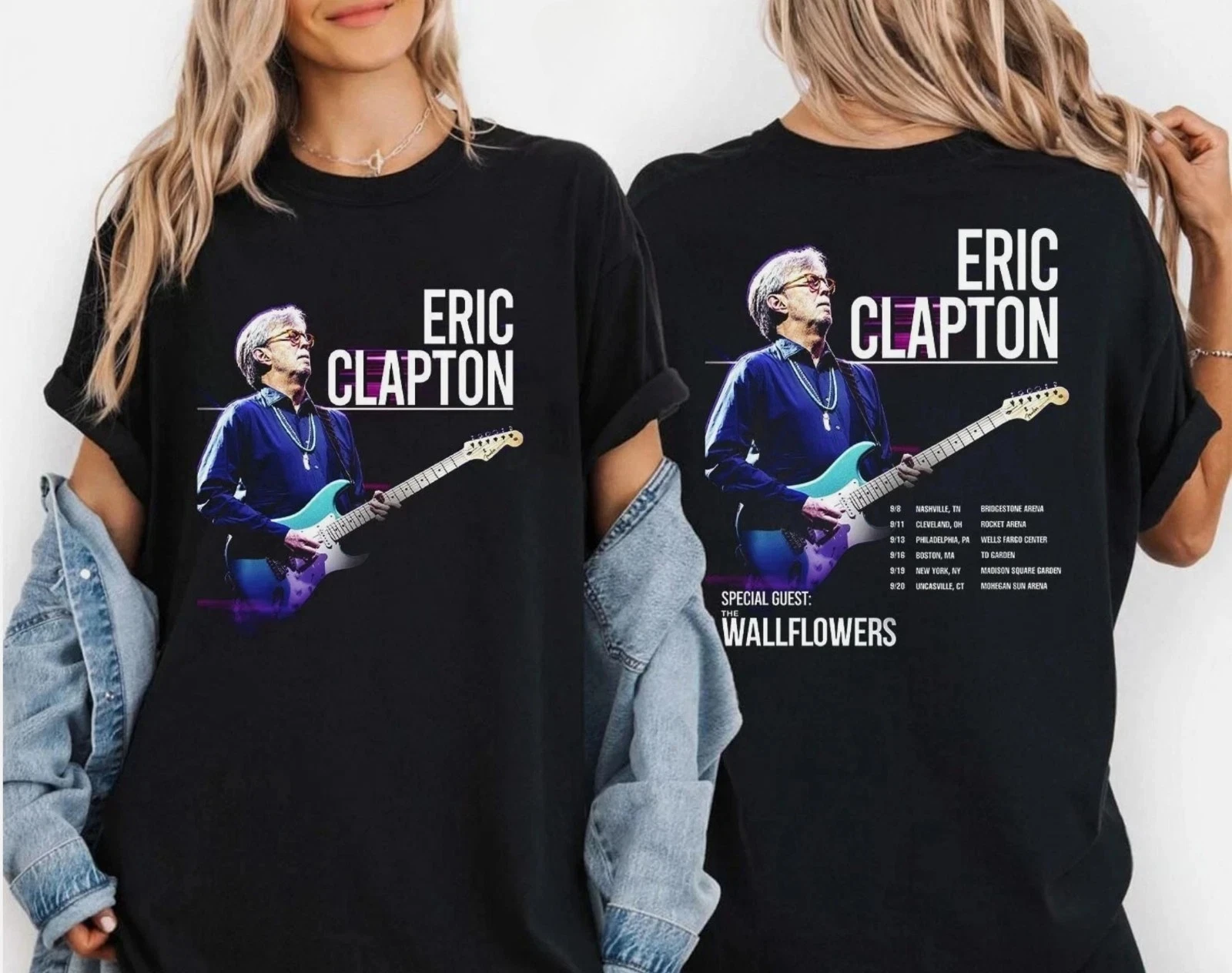 تي شيرت إريك كلابتون Us Tour 2025 للحفلات الموسيقية مزدوجة الجوانب للجنسين تي شيرت فاخر عالي الجودة لكل من الرجال والنساء