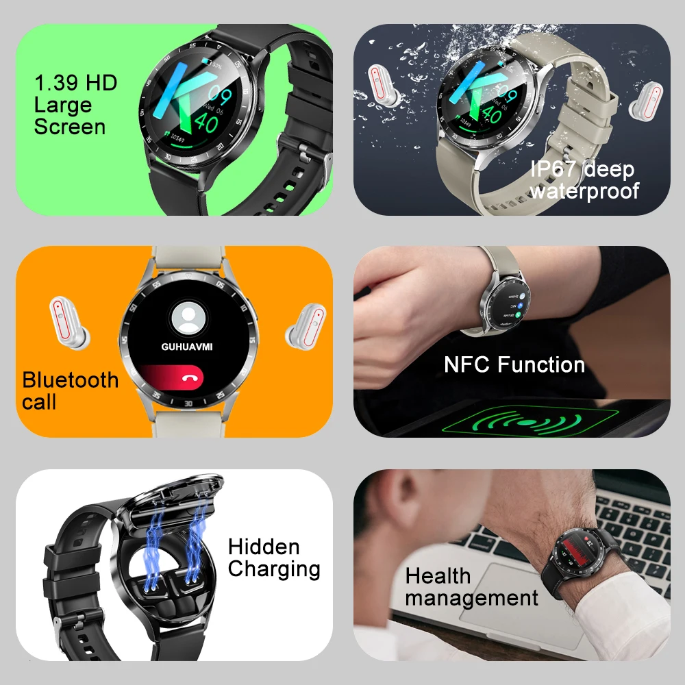 For HUAWEI 2024 X10 New 2 in 1 Smart Watch With Earbuds Smartwatch TWS Bluetooth Earphone Heart Rate Health Monitor Sports Clock