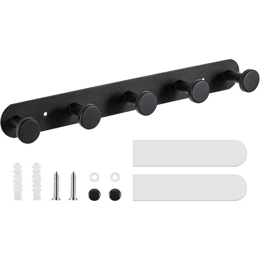 

Крючки для одежды Настенная черная вешалка для одежды с 5 крючками Клейкий винт в дверных крючках Прочная вешалка для одежды Крючки для полотенец для стены T