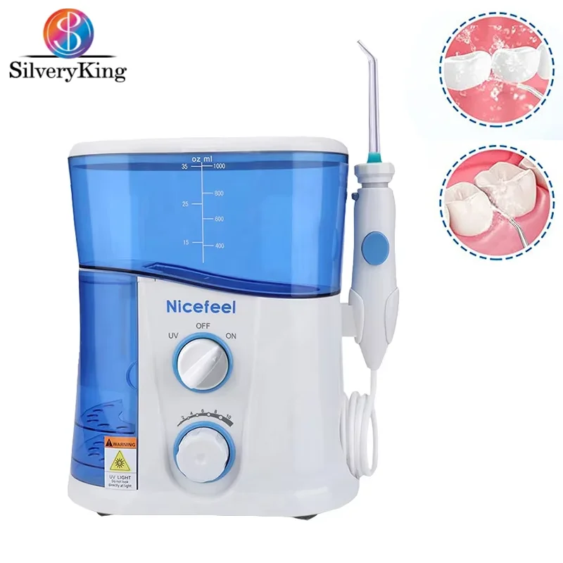 Flosser de água profissional-1000ml irrigador oral de grande capacidade com 7 bicos e clareamento dental, jato de água dental com ult